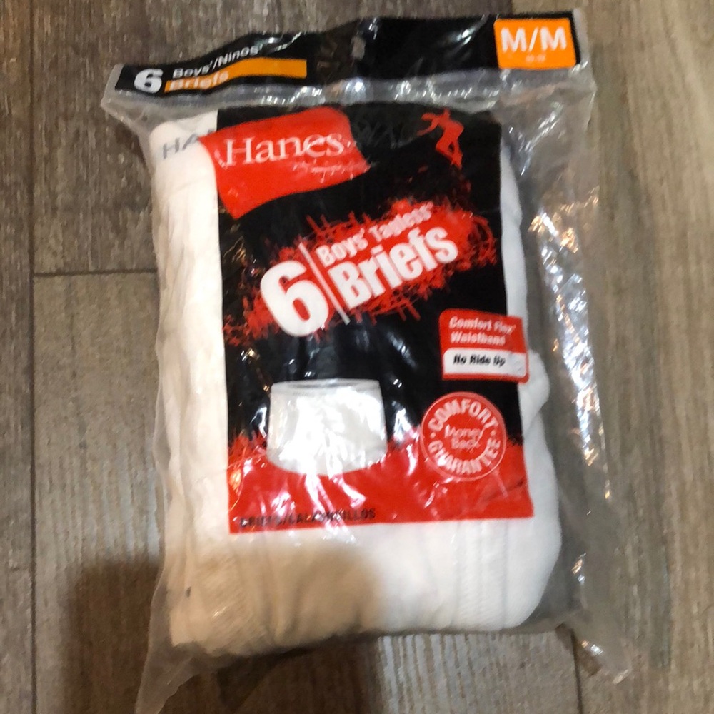 Hanes Boys White Cotton Briefs No Ride Up -  6 pack  -  Size M/M 10/12
